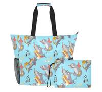 Sevdomey Borsa grande da spiaggia con squali, 36 l, con scomparto per asciutto e bagnato, impermeabile, da viaggio, palestra, piscina, nuoto, a prova di sabbia