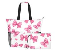 Sevdomey Borsa larga da spiaggia con fiocchi e cuori, 36 l, con scomparto asciutto bagnato, impermeabile, da viaggio, palestra, piscina, nuoto, a prova di sabbia
