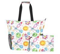 Sevdomey Borsa larga da spiaggia con motivo spaziale, 36 l, con scomparto per asciutto e bagnato, impermeabile, da viaggio, palestra, piscina, nuoto, a prova di sabbia