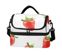Sevdomey Borsa per il pranzo con fragole rosse, per donne e uomini, isolante, a doppio strato, 8 l, portatile, per lavoro, picnic, spiaggia, con tracolla imbottita