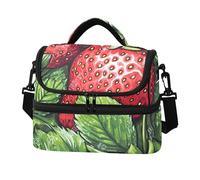 Sevdomey Borsa per il pranzo con fragole rosse, per donne e uomini, isolante, a doppio strato, 8 l, portatile, per lavoro, picnic, spiaggia, con tracolla imbottita