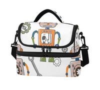 Sevdomey Borsa per il pranzo con robot, stile vintage, per donne e uomini, isolata a doppio strato, 8 l, portatile, per lavoro, picnic, spiaggia, con tracolla imbottita