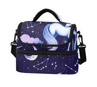 Sevdomey Borsa per il pranzo con unicorni e stelle, per donne e uomini, isolata, a doppio strato, 8 l, portatile, per lavoro, picnic, spiaggia, con tracolla imbottita