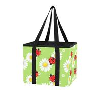 Sevdomey Borsa per la spesa riutilizzabile con coccinelle rosse, grande, resistente, impermeabile, pieghevole, con fondo rimovibile, per bagagliaio auto, picnic, campeggio