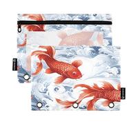 Sevdomey Carp Waves - Astuccio a 3 anelli con finestra trasparente, confezione da 2 tasche con cerniera per ufficio, Onde della carpa, 7.08 * 9.84 inch, PORTA MATITE