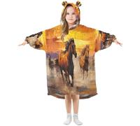 Sevdomey Coperta indossabile per cavalli che corrono per bambini, ragazzi e ragazze, felpa con cappuccio a doppio strato oversize, Cavalli in esecuzione, M