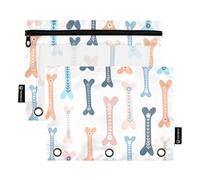 Sevdomey Cute Bones - Astuccio per matite a 3 anelli con finestra trasparente, confezione da 2 sacchetti con cerniera per ufficio, Ossa carine, 7.08 * 9.84 inch, PORTA MATITE