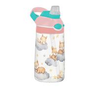 Sevdomey Cute Fox - Borraccia per bambini con cannuccia, in acciaio inox, isolata, a tenuta stagna, 480 ml, per scuola, asilo, viaggi, sport