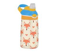 Sevdomey Cute Fox - Borraccia per bambini con cannuccia, in acciaio inox, isolata, a tenuta stagna, 480 ml, per scuola, asilo, viaggi, sport