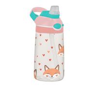 Sevdomey Cute Fox - Borraccia per bambini con cannuccia, in acciaio inox, isolata, a tenuta stagna, 480 ml, per scuola, asilo, viaggi, sport