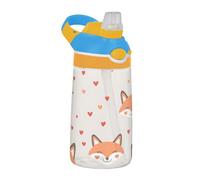 Sevdomey Cute Fox - Borraccia per bambini con cannuccia, in acciaio inox, isolata, a tenuta stagna, 480 ml, per scuola, asilo, viaggi, sport