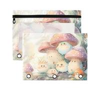 Sevdomey Cute Monsters - Astuccio a 3 anelli con finestra trasparente, confezione da 2 buste con cerniera per ufficio, Mostri Carini, 7.08*9.85 inch, PORTA MATITE