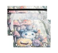 Sevdomey Cute Monsters - Astuccio a 3 anelli con finestra trasparente, confezione da 2 buste con cerniera per ufficio, Mostri Carini, 7.08*9.85 inch, PORTA MATITE