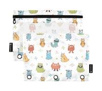 Sevdomey Cute Monsters - Astuccio a 3 anelli con finestra trasparente, confezione da 2 buste con cerniera per ufficio, Mostri Carini, 7.08 * 9.84 inch, PORTA MATITE
