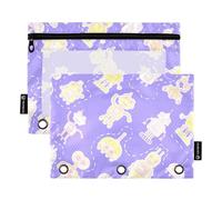 Sevdomey Cute Robots - Astuccio a 3 anelli con finestra trasparente, confezione da 2 buste con cerniera per ufficio, Robot Carini, 7.08 * 9.84 inch, PORTA MATITE