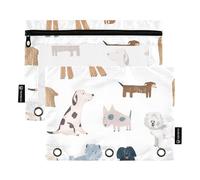 Sevdomey Doodle Dogs - Astuccio a 3 anelli con finestra trasparente, confezione da 2 tasche con cerniera per ufficio, Cani Doodle, 7.08 * 9.84 inch, PORTA MATITE