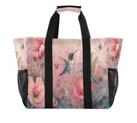 Sevdomey Grande borsa da spiaggia con colibrì ad acquerello, impermeabile, con tasche, per donne, viaggi, palestra, piscina