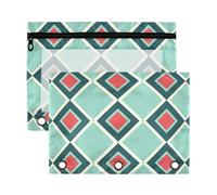 Sevdomey Grid of Diamonds - Astuccio a 3 anelli con finestra trasparente, confezione da 2 buste con cerniera per ufficio, Griglia di Diamanti, 7.08*9.85 inch, PORTA MATITE