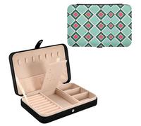 Sevdomey Grid Of Diamonds - Portagioie in pelle PU per donne e ragazze, foderato in velluto, portatile, per anelli, orecchini, collane, bracciali