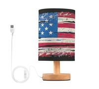 Sevdomey Lampada da comodino vintage con bandiera americana con porta USB, nessuna lampadina necessaria, luce LED calda per camera da letto, soggiorno, ufficio, lampada da comodino per lettura,