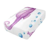 Sevdomey Lenzuolo con angoli per letto matrimoniale con cavallucci marini acquerelli, tasca extra profonda da 61 cm, morbida copertura traspirante con apertura a cerniera per materasso gonfiabile