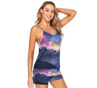 Sevdomey Majestic Mountains - Set pigiama sexy da donna, 2 pezzi, con scollo a V e pantaloncini in raso, Montagne maestose, M