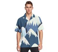 Sevdomey Mountain Landscape - Camicia da uomo a maniche corte hawaiana con bottoni, camicia casual perfetta per spiaggia estate, Paesaggio di montagna, 3XL