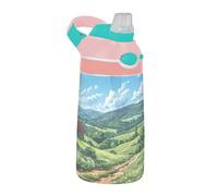 Sevdomey Paesaggio dell'Europa orientale Borraccia per bambini con cannuccia, per ragazze e ragazzi, in acciaio inox, isolata a tenuta stagna, 480 ml, per scuola, asilo, viaggi, sport