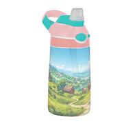 Sevdomey Paesaggio dell'Europa orientale Borraccia per bambini con cannuccia, per ragazze e ragazzi, in acciaio inox, isolata a tenuta stagna, 480 ml, per scuola, asilo, viaggi, sport