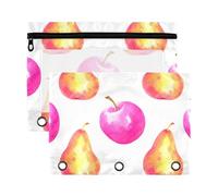 Sevdomey Pears - Astuccio per matite a 3 anelli con finestra trasparente, confezione da 2 sacchetti con cerniera per ufficio