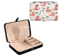 Sevdomey Portagioie in pelle PU con dinosauri in stile cartone animato, per donne e ragazze, foderato in velluto, custodia portatile per gioielli, anelli, orecchini, collane, bracciali