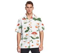 Sevdomey Red Mushrooms - Camicia da uomo a maniche corte hawaiana con bottoni, camicia casual perfetta per spiaggia estate, Funghi rossi, L