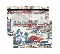 Sevdomey San Francisco Landmarks, astuccio a 3 anelli con finestra trasparente, confezione da 2 buste con cerniera per ufficio, San Francisco Luoghi di interess, 7.08*9.85 inch, PORTA MATITE