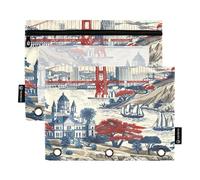 Sevdomey San Francisco Landmarks, astuccio a 3 anelli con finestra trasparente, confezione da 2 buste con cerniera per ufficio, San Francisco Luoghi di interess, 7.08 * 9.84 inch, PORTA MATITE