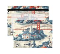 Sevdomey San Francisco Landmarks, astuccio a 3 anelli con finestra trasparente, confezione da 2 buste con cerniera per ufficio, San Francisco Luoghi di interess, 7.08*9.85 inch, PORTA MATITE