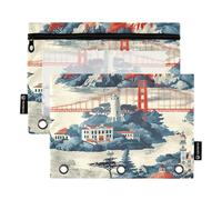 Sevdomey San Francisco Landmarks, astuccio a 3 anelli con finestra trasparente, confezione da 2 buste con cerniera per ufficio, San Francisco Luoghi di interess, 7.08 * 9.84 inch, PORTA MATITE
