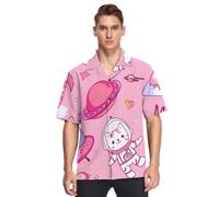 Sevdomey Space Cats - Camicia da uomo a maniche corte hawaiana con bottoni, camicia casual perfetta per spiaggia estate, Gatti spaziali, XL
