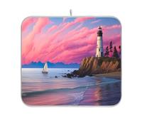 Sevdomey Tappetino scolapiatti a forma di faro a forma di barca a vela, ad asciugatura rapida, altamente assorbente, con retro in gomma antiscivolo, 40,6 x 45,7 cm
