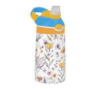Sevdomey Tazza da tè e fiori per bambini con cannuccia, per ragazze e ragazzi, in acciaio inox, isolata a tenuta stagna, 480 ml, per scuola, asilo, viaggi, sport