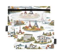 Sevdomey The World Landmarks, astuccio a 3 anelli con finestra trasparente, confezione da 2 sacchetti con cerniera per ufficio, I monumenti del mondo, 7.08 * 9.84 inch, PORTA MATITE