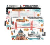 Sevdomey The World Landmarks, astuccio a 3 anelli con finestra trasparente, confezione da 2 sacchetti con cerniera per ufficio, I monumenti del mondo, 7.08 * 9.84 inch, PORTA MATITE