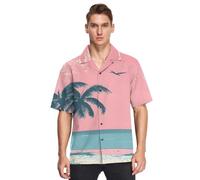 Sevdomey Tropical Beach Scene - Camicia da uomo a maniche corte hawaiana con bottoni, camicia casual perfetta per spiaggia estate, Scena tropicale spiaggia, XL