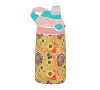 Sevdomey Turkeys - Borraccia per bambini con cannuccia, in acciaio inox, isolata, a tenuta stagna, 480 ml, per scuola, asilo, viaggi, sport