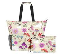 Sevdomey Whimsical Mushrooms Beach Tote Bag Large 36L con scomparto bagnato asciutto, impermeabile, da viaggio, palestra, piscina, nuoto, a prova di sabbia
