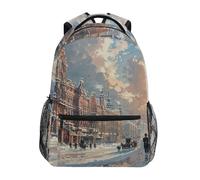 Sevdomey Zaino per computer portatile con pittura a olio di città, impermeabile, 15 l, elegante, leggero, con tasche multiple per lavoro, scuola e viaggi