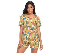 SEVEBJ Fairytale Retro funghi e lumache pigiama da donna con tasche morbido due pezzi Loungewear manica corta, Come nella foto, M