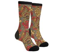SEVEBJ Novità Fun Crew Calzini Moda Confortevole Uomini E Donne Crazy Dress Socks Vintage HornedDragon Cherry Blossoms
