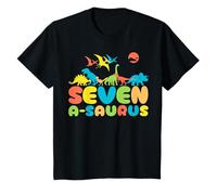 Seven a-Saurus, Dinosauro di 7 Anni, 7° Compleanno, Maschietto e Bambina Maglietta