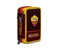 AS Roma Astuccio Scuola Elementare 3 Scomparti, Gallo Rosso, Completo di Matite, Penne, Pennarelli, Portapenne Scuola Bambino Elementari