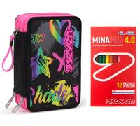 Seven Astuccio 3 Scomparti Completo di Matite + 12 Pastelli